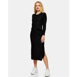 Topshop Long Sleeve Knit Midi Dress Black Size 2